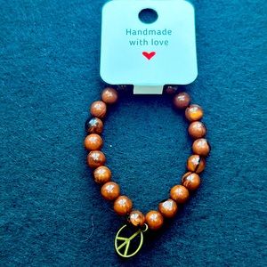 Brown Beaded Peace Sign Bracelet